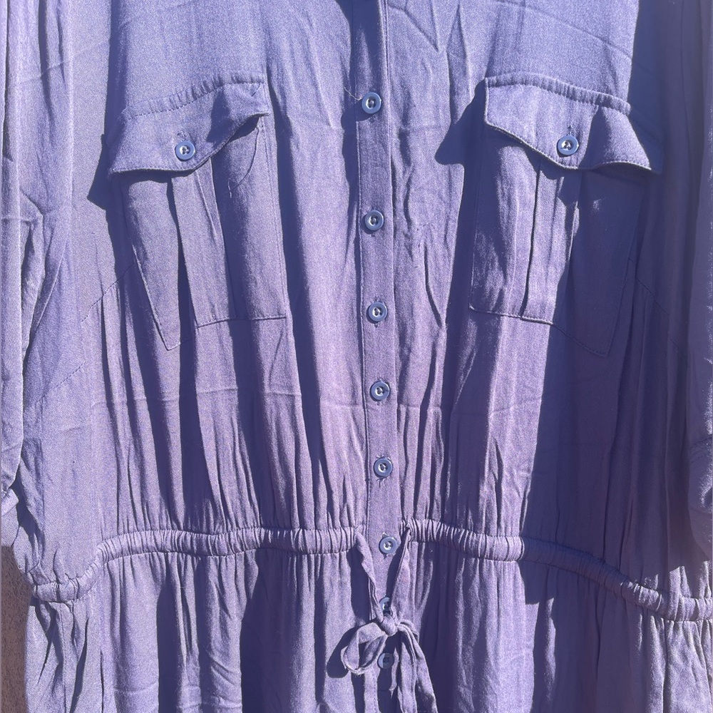 torrid blue Button-Front Drawstring Jumpsuit - Picture 3 of 4